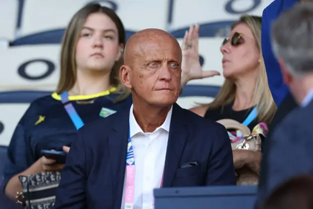 PARIS, FRANCE - AUGUST 10: Pierluigi Collina attends the Women's Gold Medal match between Brazil and United States of America during the Olympic Games Paris 2024 at Parc des Princes on August 10, 2024 in Paris, France. (Photo by Pascal Le Segretain/Getty Images)