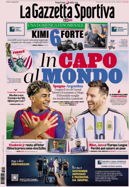 European papers highlight Spain–Argentina showdown featuring Yamal and Messi, plus Juventus striker plans