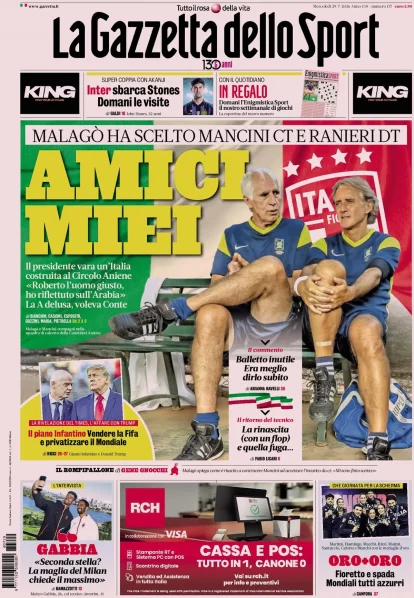 Italy federation picks Mancini for coach as Serie A teams prepare transfer moves