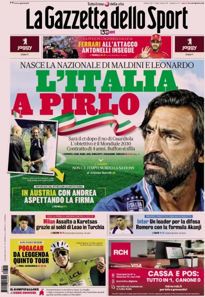 Pirlo set for Italy job as reports link Inter to Romero