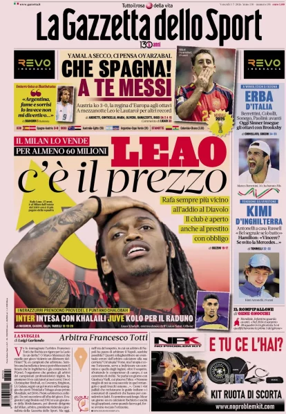 Today’s papers focus on Leão’s valuation and Juventus transfer hopes for Spalletti