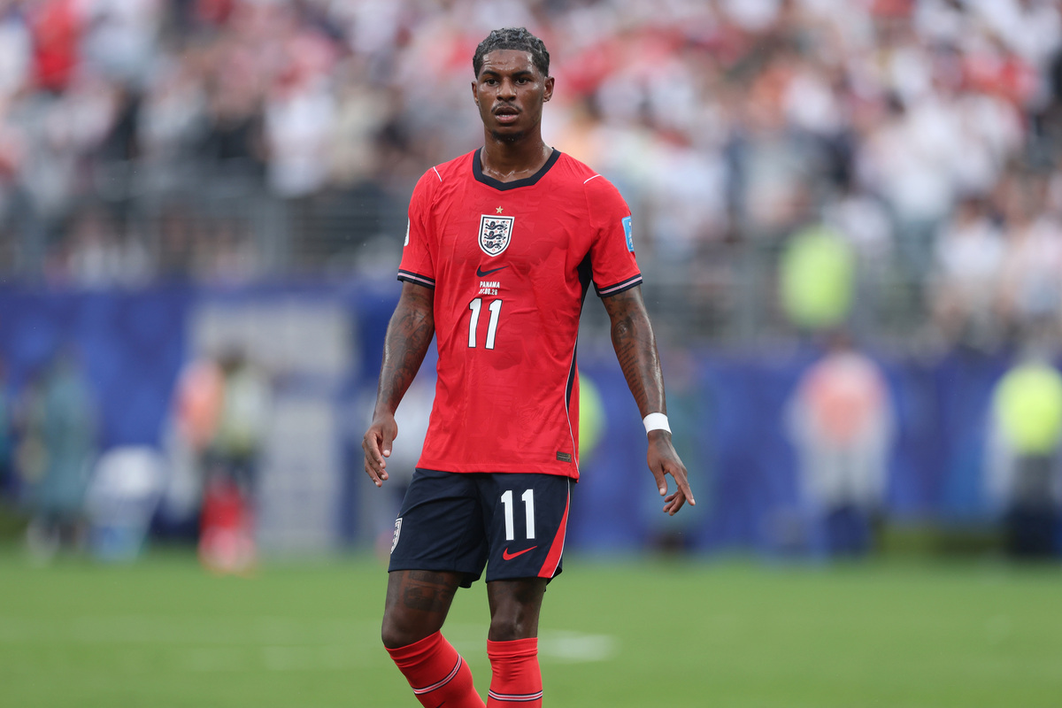 EAST RUTHERFORD, NOVA JERSEY - 27 DE JUNHO: Marcus Rashford # 11 da Inglaterra durante a partida do Grupo L da Copa do Mundo FIFA 2026 entre Panamá e Inglaterra no New York New Jersey Stadium em 27 de junho de 2026 em East Rutherford, New Jersey. (Foto de Richard Pelham/Getty Images)