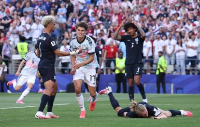 SEATTLE, WASHINGTON - JULY 06: Charles De Ketelaere #17 of Belgium heads to score the team's second goal during the FIFA World Cup 2026 Round of 16 match between USA and Belgium at Seattle Stadium on July 06, 2026 in Seattle, Washington. (Photo by Alex Grimm/Getty Images)