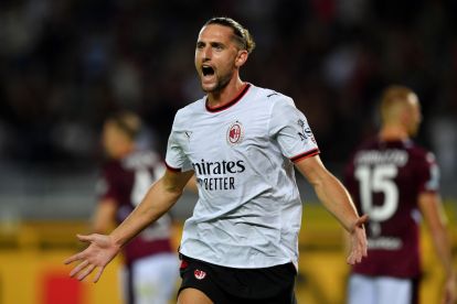TURIN, ITALY - AUGUST 23: Adrien Rabiot of AC Milan celebrates scoring his team’s second goal during the Serie A match between Torino FC and AC Milan at Stadio Olimpico Grande Torino on August 23, 2026 in Turin, Italy. (Photo by Valerio Pennicino/Getty Images)
