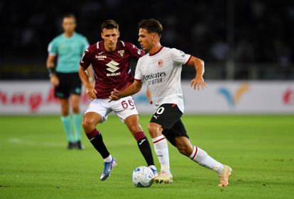 TURIN, ITALY - AUGUST 23: Ardon Jashari of AC Milan runs with the ball during the Serie A match between Torino FC and AC Milan at Stadio Olimpico Grande Torino on August 23, 2026 in Turin, Italy. (Photo by Valerio Pennicino/Getty Images)