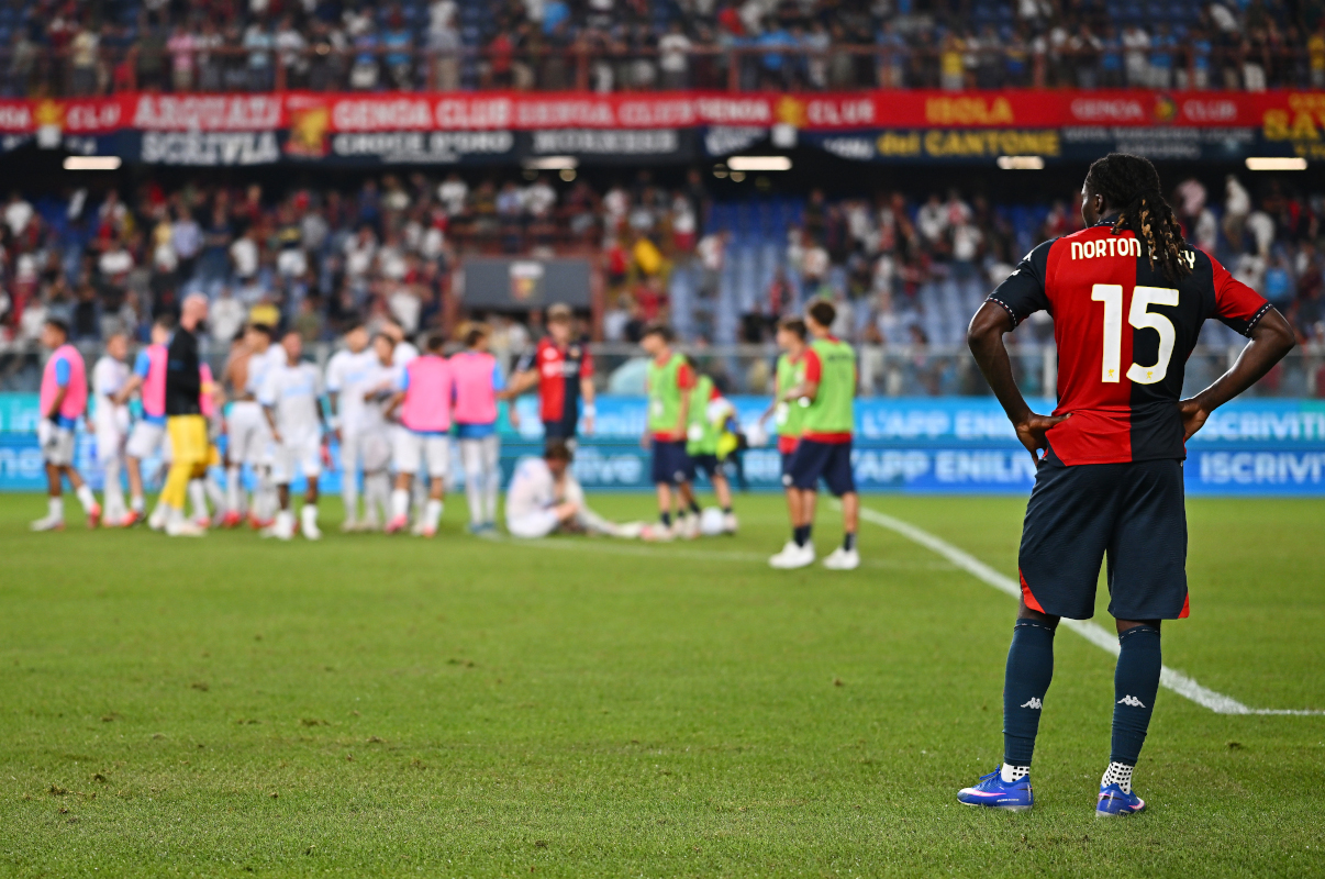 GENOA, ITALY - AUGUST 22: Brooke Norton-Cuffy of Genoa after the Serie A match between Genoa CFC and SSC Napoli at Stadio Luigi Ferraris on August 22, 2026 in Genoa, Italy. (Photo by Simone Arveda/Getty Images)