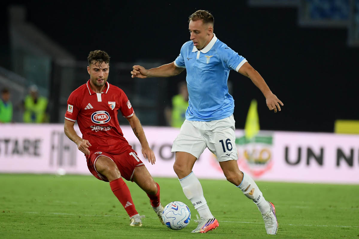 ROME, ITALY - AUGUST 16: Davide Frattesi of SS Lazio in action during the Coppa Italia match between SS Lazio and Mantova 1911 at Stadio Olimpico on August 16, 2026 in Rome, Italy.  (Photo by Marco Rosi - SS Lazio/Getty Images)