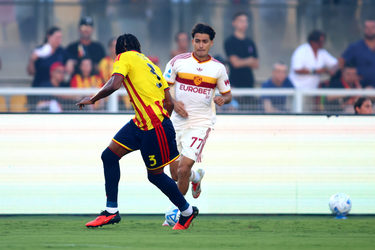 LECCE, ITALY - AUGUST 31: Emanuele Lulli of AS Roma during the Serie A match between US Lecce and AS Roma at Stadio Via del Mare on August 31, 2026 in Lecce, Italy. (Photo by Maurizio Lagana/Getty Images)