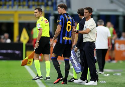 MILAN, ITALY - AUGUST 22: John Stones of Internazionale comes on as a substitute as Cristian Chivu, Head Coach of Internazionale reacts during the Serie A match between FC Internazionale and AC Monza at Stadio Giuseppe Meazza on August 22, 2026 in Milan, Italy. (Photo by Claudio Villa/Getty Images)