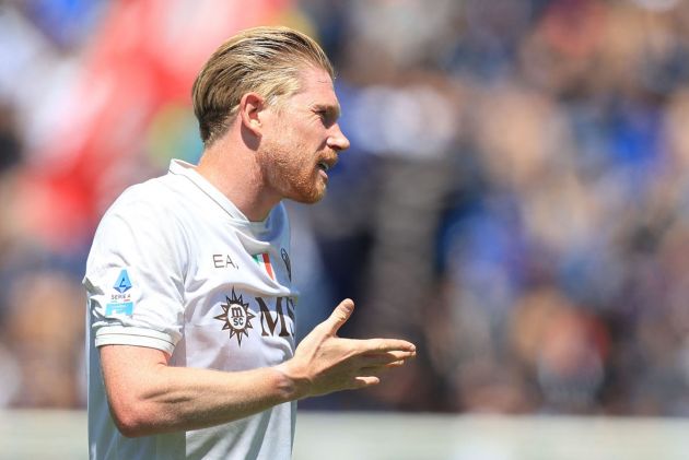 PISA, ITALY - MAY 17: Kevin De Bruyne of SSC Napoli reacts during the Serie A match between Pisa SC and SSC Napoli at Arena Garibaldi on May 17, 2026 in Pisa, Italy. (Photo by Gabriele Maltinti/Getty Images)