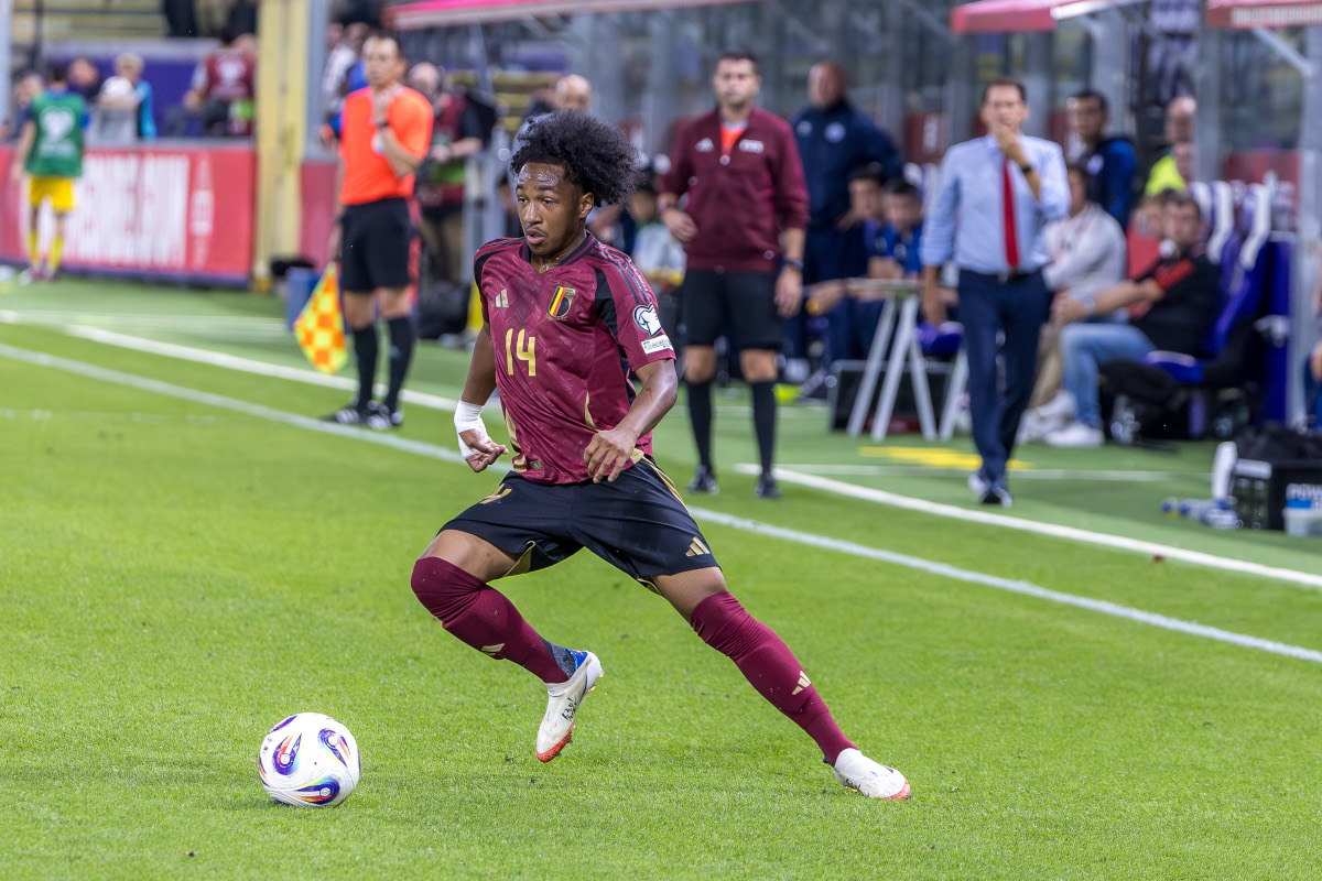 BRUSSELS, BELGIUM - SEPTEMBER 07: Malick Fofana of Belgium runs with the ball during the FIFA World Cup 2026 qualifier match between Belgium and Kazakhstan at Lotto Park on September 07, 2025 in Brussels, Belgium. (Photo by Omar Havana/Getty Images)