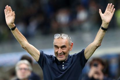 BERGAMO, ITALY - AUGUST 23: Maurizio Sarri, Head Coach of Atalanta celebrates after the Serie A match between Atalanta BC and US Sassuolo at Stadio Atleti Azzurri d'Italia on August 23, 2026 in Bergamo, Italy. (Photo by Marco Luzzani/Getty Images)
