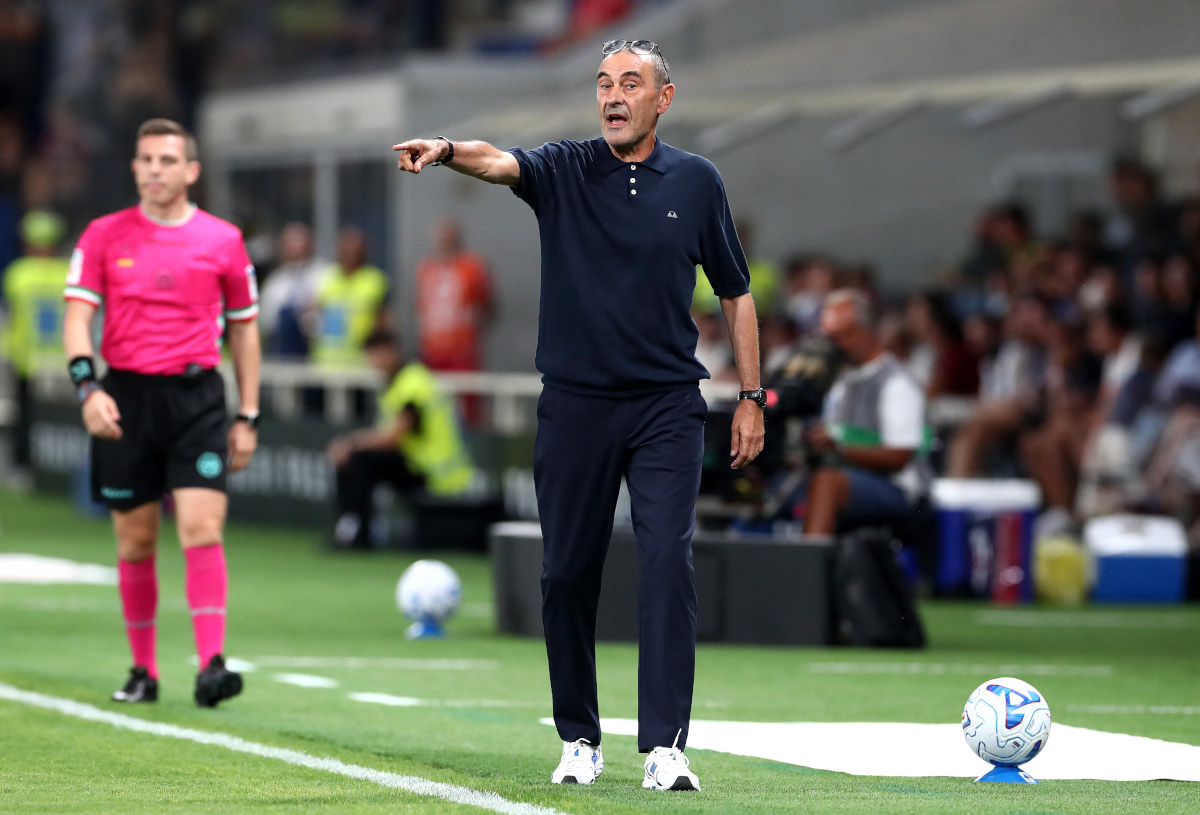 BERGAMO, ITALY - AUGUST 31: Maurizio Sarri, Head Coach of Atalanta reacts during the Serie A match between Atalanta BC and Bologna FC at Stadio Atleti Azzurri d'Italia on August 31, 2026 in Bergamo, Italy. (Photo by Marco Luzzani/Getty Images)
