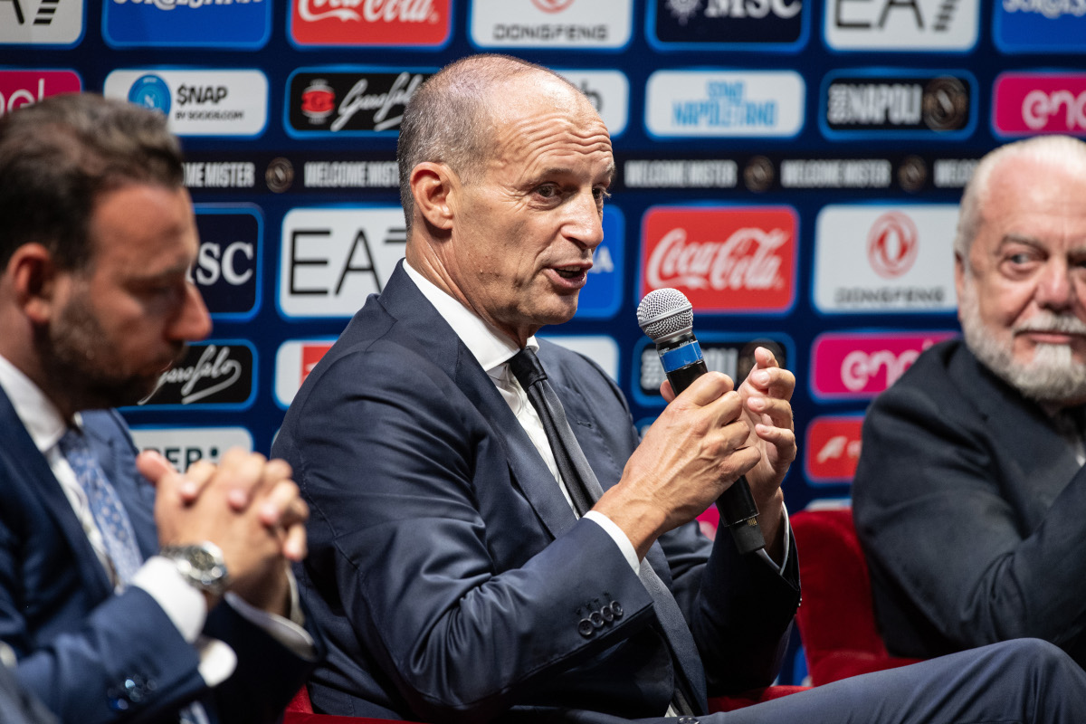 NAPLES, ITALY - JULY 14: New SSC Napoli head coach Massimiliano Allegri is unveiled at Teatro di San Carlo on July 14, 2026 in Naples, Italy. (Photo by Francesco Pecoraro/Getty Images)