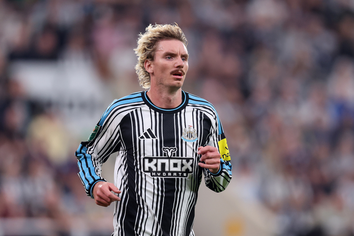 NEWCASTLE UPON TYNE, ENGLAND - AUGUST 26: Nick Woltemade of Newcastle United looks on during the Carabao Cup Second Round match between Newcastle United and West Bromwich Albion at St James' Park on August 26, 2026 in Newcastle upon Tyne, England. (Photo by George Wood/Getty Images)
