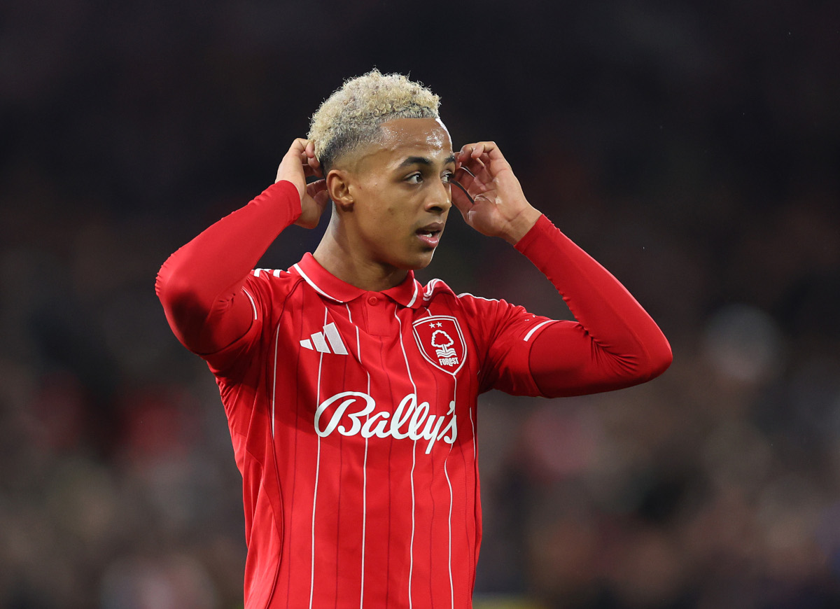 NOTTINGHAM, ENGLAND - MARCH 12: Omari Hutchinson of Nottingham Forest during the UEFA Europa League 2025/26 Round of 16 First Leg match between Nottingham Forest FC and FC Midtjylland at City Ground on March 12, 2026 in Nottingham, England. (Photo by Molly Darlington/Getty Images)