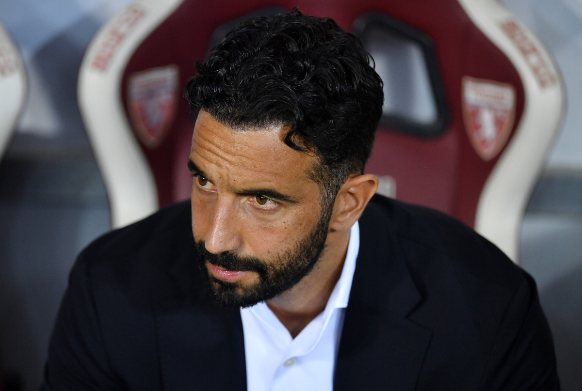 TURIN, ITALY - AUGUST 23: Ruben Amorim, Head Coach of AC Milan looks on before the Serie A match between Torino FC and AC Milan at Stadio Olimpico Grande Torino on August 23, 2026 in Turin, Italy. (Photo by Valerio Pennicino/Getty Images)