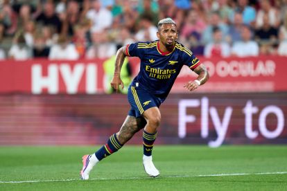GIRONA, SPAIN - AUGUST 01: Gabriel Jesus of Arsenal FC looks on during the pre-season friendly match between Girona FC and Arsenal FC at Montilivi Stadium on August 01, 2026 in Girona, Spain. (Photo by Alex Caparros/Getty Images) (Napoli links)