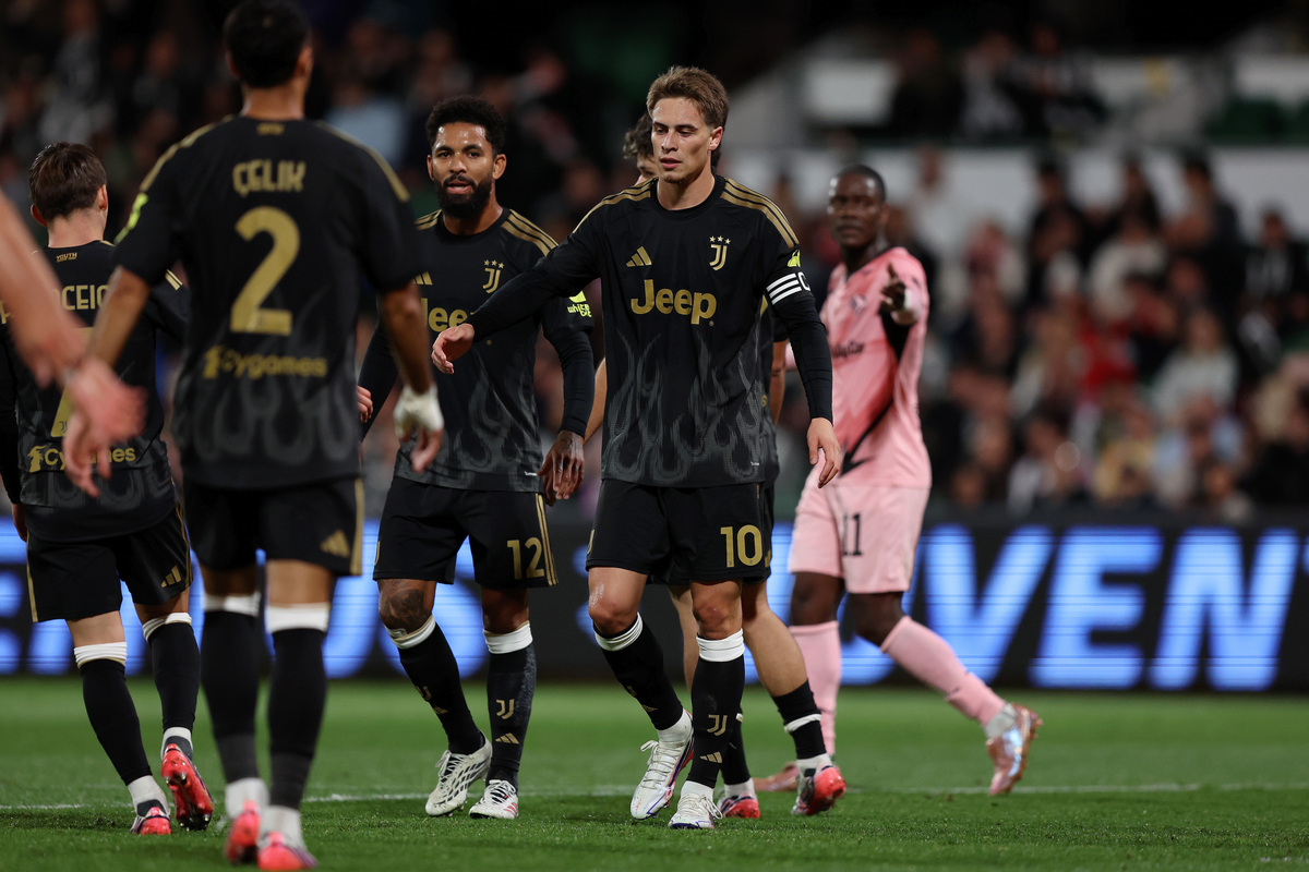 PERTH, AUSTRALIA - AUGUST 11: Kenan Yildiz of Juventus celebrates a goal during the match between Juventus and Palermo at HBF Park on August 11, 2026 in Perth, Australia. (Photo by Janelle St Pierre/Getty Images)