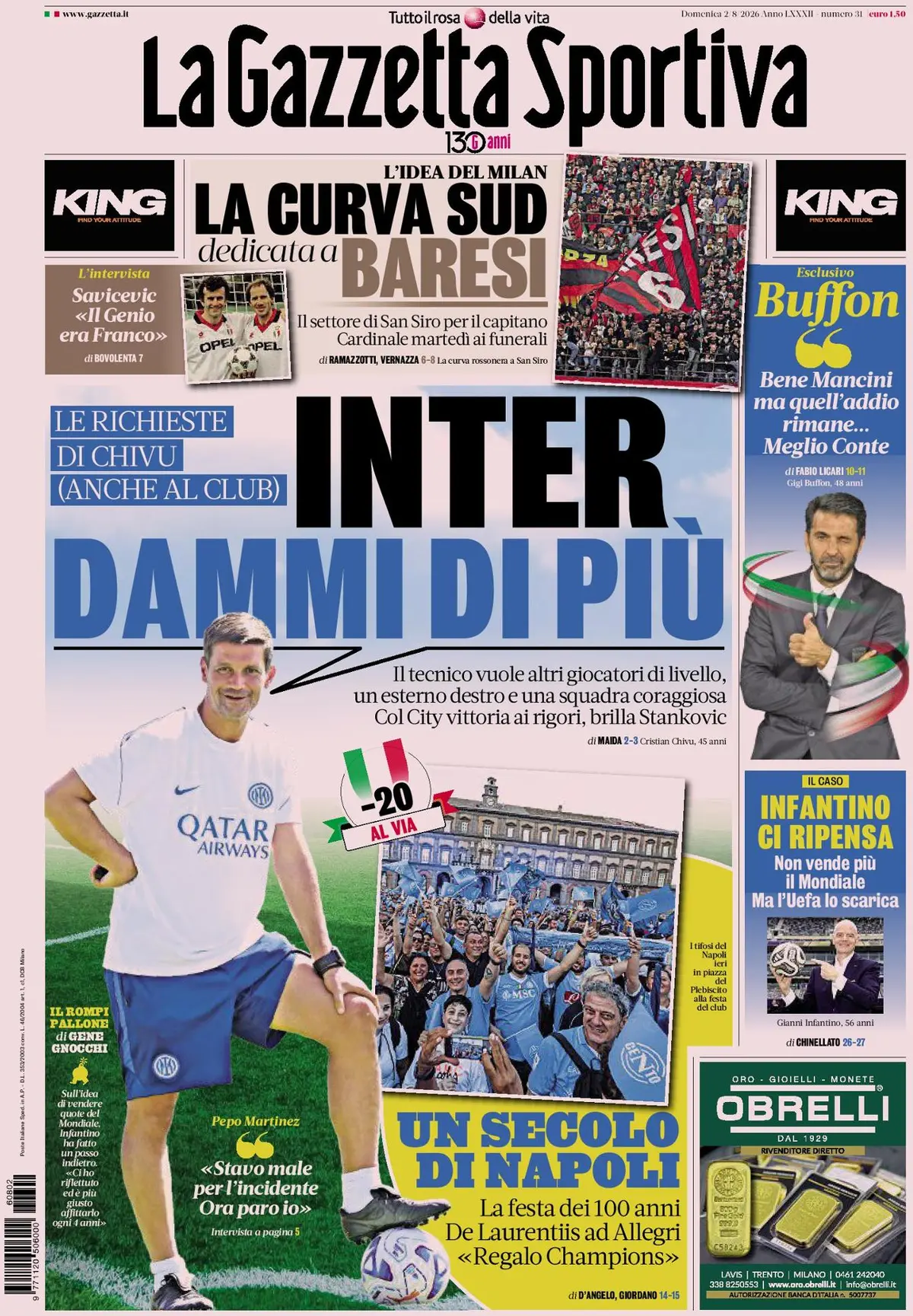 Today’s football papers: Alajbegovic arrival, Baresi tribute, Infantino confidence questioned