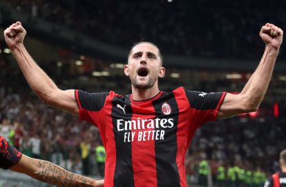 ITALY - SEPTEMBER 20: Adrien Rabiot of AC Milan celebrates scoring his team’s second goal during the Serie A match between AC Milan and US Lecce at Stadio Giuseppe Meazza on September 20, 2026 in Italy. (Photo by Marco Luzzani/Getty Images)