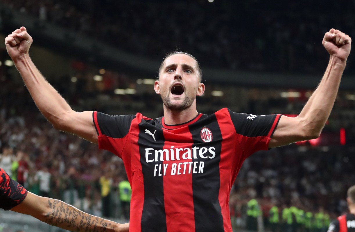 ITALY - SEPTEMBER 20: Adrien Rabiot of AC Milan celebrates scoring his team’s second goal during the Serie A match between AC Milan and US Lecce at Stadio Giuseppe Meazza on September 20, 2026 in Italy. (Photo by Marco Luzzani/Getty Images)
