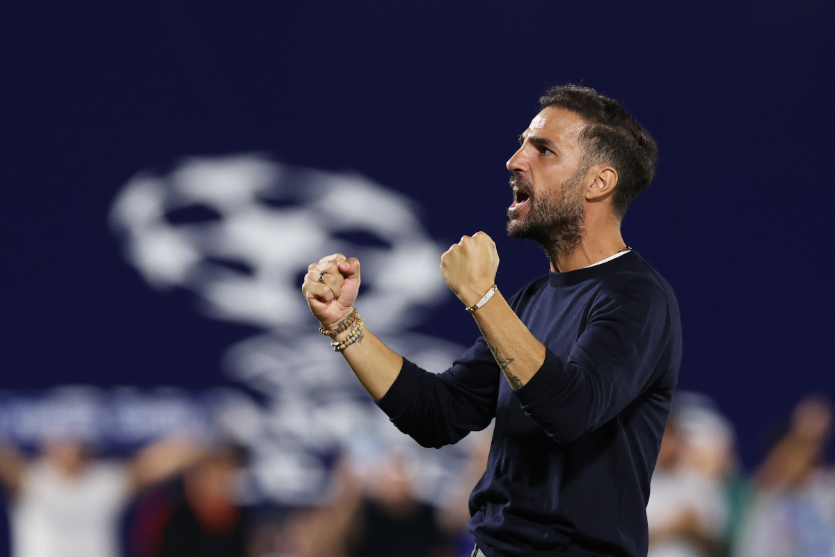 COMO, ITALY - SEPTEMBER 10: Cesc Fabregas, Manager of Como 1907, celebrates after the UEFA Champions League 2026/27 League Phase MD1 match between Como 1907 and RB Leipzig at Giuseppe Sinigaglia Stadium on September 10, 2026 in Como, Italy. (Photo by Claudio Villa/Getty Images)