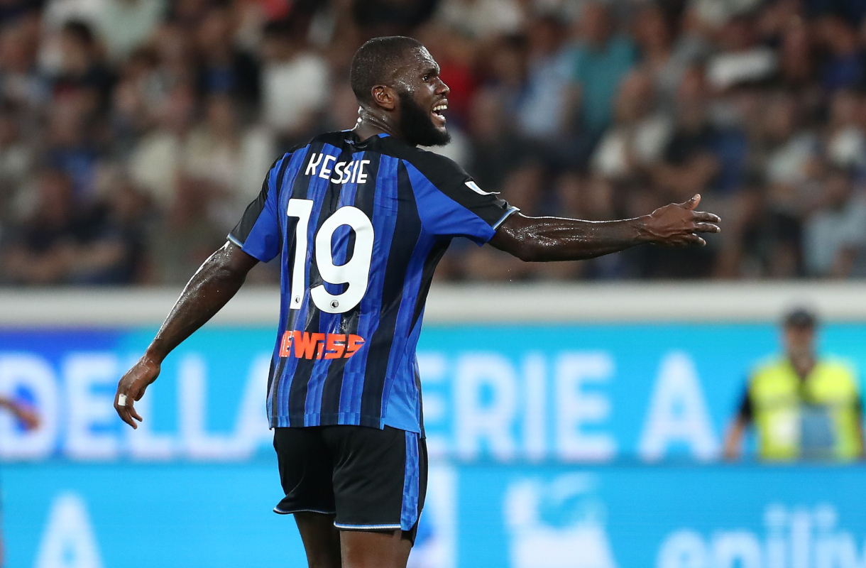 BERGAMO, ITALY - SEPTEMBER 12: Frank Kessie of Atalanta BC reacts during the Serie A match between Atalanta BC and Parma Calcio at Stadio Atleti Azzurri d'Italia on September 12, 2026 in Bergamo, Italy. (Photo by Marco Luzzani/Getty Images)