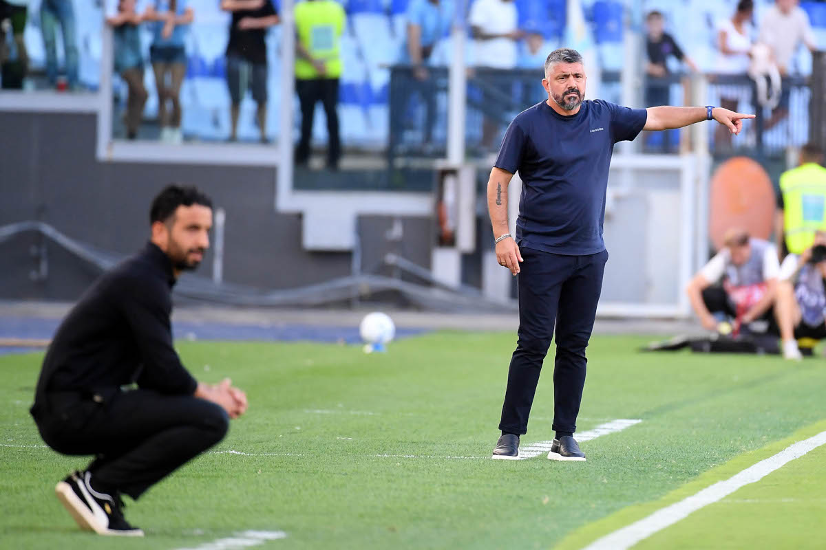 ROME, ITALY - SEPTEMBER 12: SS Lazio head coach Gennaro Gattuso during the Serie A match between SS Lazio and AC Milan at Stadio Olimpico on September 12, 2026 in Rome, Italy. (Photo by Marco Rosi - SS Lazio/Getty Images)