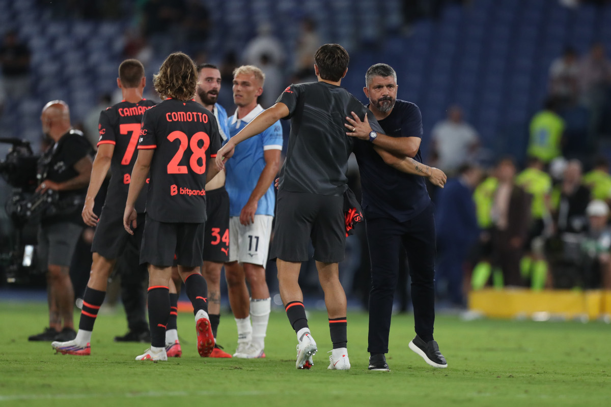 ROMA, ITÁLIA - 12 DE SETEMBRO: O técnico da SS Lazio, Gennaro Gattuso, reage após a partida da Série A entre SS Lazio e AC Milan no Stadio Olimpico em 12 de setembro de 2026 em Roma, Itália. (Foto de Paolo Bruno/Getty Images)