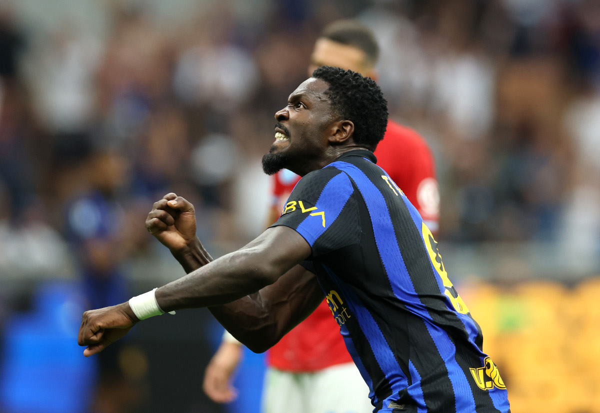 MILAN, ITALY - SEPTEMBER 05: Marcus Thuram of Internazionale celebrates scoring his team’s second goal during the Serie A match between FC Internazionale and SSC Napoli at Stadio Giuseppe Meazza on September 05, 2026 in Milan, Italy. (Photo by Claudio Villa/Getty Images)