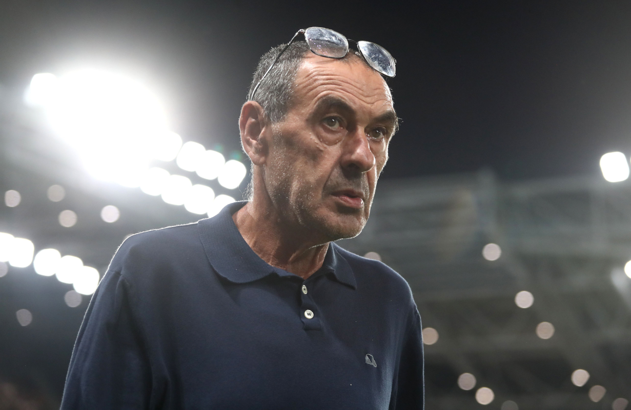 BERGAMO, ITALY - SEPTEMBER 12: Atalanta BC coach Maurizio Sarri looks on during the Serie A match between Atalanta BC and Parma Calcio at Stadio Atleti Azzurri d'Italia on September 12, 2026 in Bergamo, Italy. (Photo by Marco Luzzani/Getty Images)