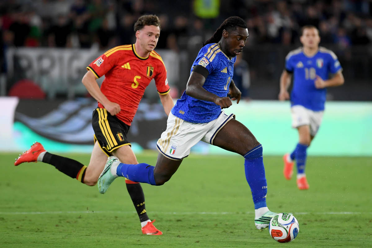 ROME, ITALY - SEPTEMBER 25: Moise Kean of Italy in action during the UEFA Nations League 2026/27 group phase match between Italy and Belgium at Stadio Olimpico on September 25, 2026 in Rome, Italy. (Photo by Marco Rosi/Getty Images)