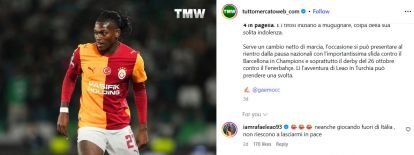 Rafael Leão jokes at Italian media criticism with Instagram comment