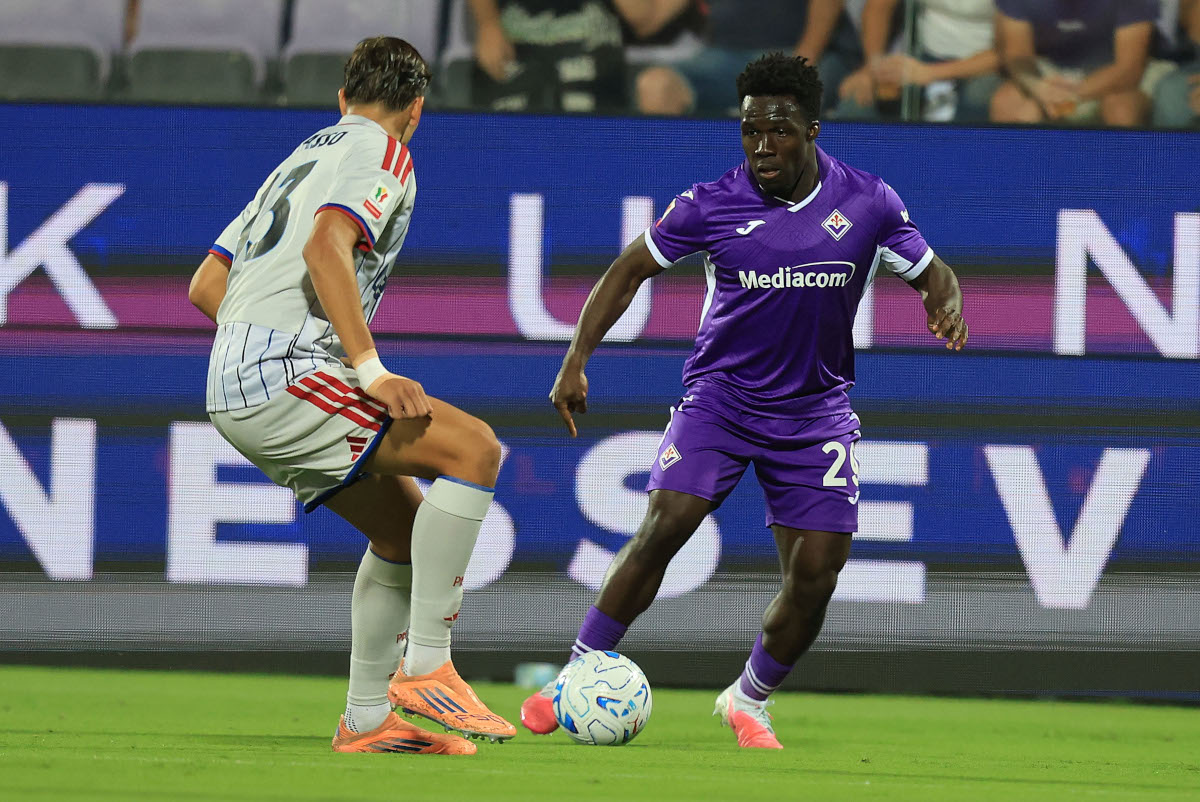 FLORENCE, ITALY - SEPTEMBER 15: Wilfred Gnonto of ACF Fiorentina in action during the Coppa Italia match between ACF Fiorentina and Pisa SC at Stadio Artemio Franchi on September 15, 2026 in Florence, Italy. (Photo by Gabriele Maltinti/Getty Images)