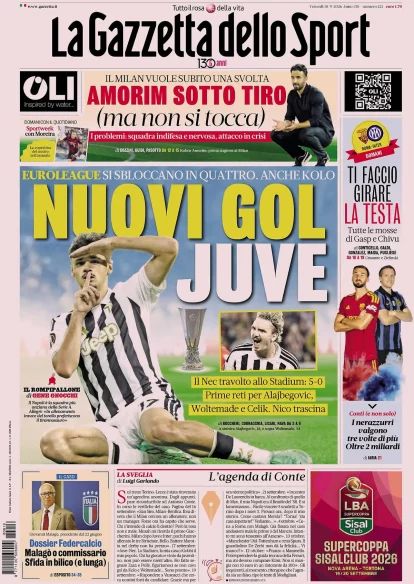 Today’s Papers highlight Juventus goals, Amorim criticism, and Mancini’s Italy squad