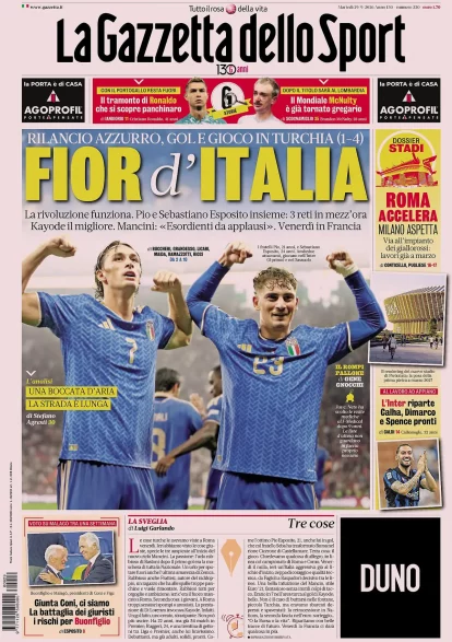 Italy’s national team bounces back as papers highlight redemption and return to form