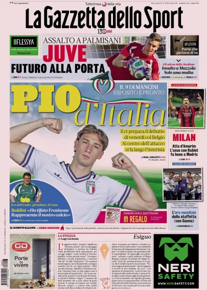 Italian press previews Belgium clash and Juventus changes, highlights Pio Esposito