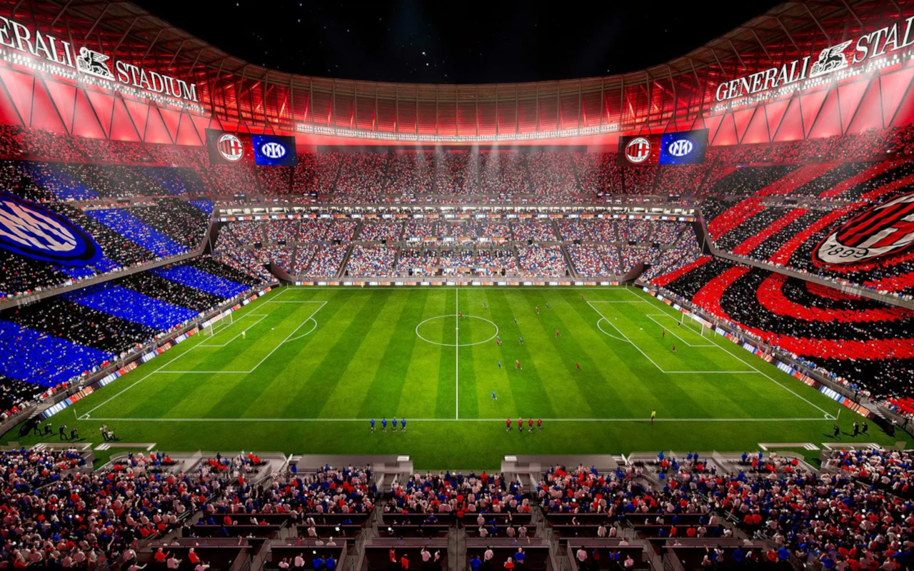 Uma vista do projeto do interior do Estádio Generali, onde Inter e AC Milan terão sua própria 'Curva' em vez do San Siro (acmilan.com)