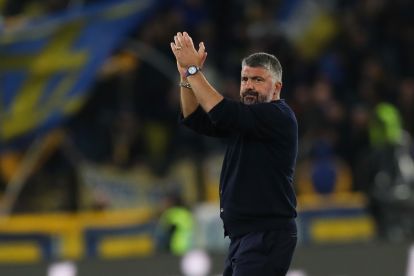 ROME, ITALY - OCTOBER 24: SS Lazio head coach Gennaro Gattuso greets the fans after the Serie A match between SS Lazio and Parma Calcio at Stadio Olimpico on October 24, 2026 in Rome, Italy. (Photo by Paolo Bruno/Getty Images)