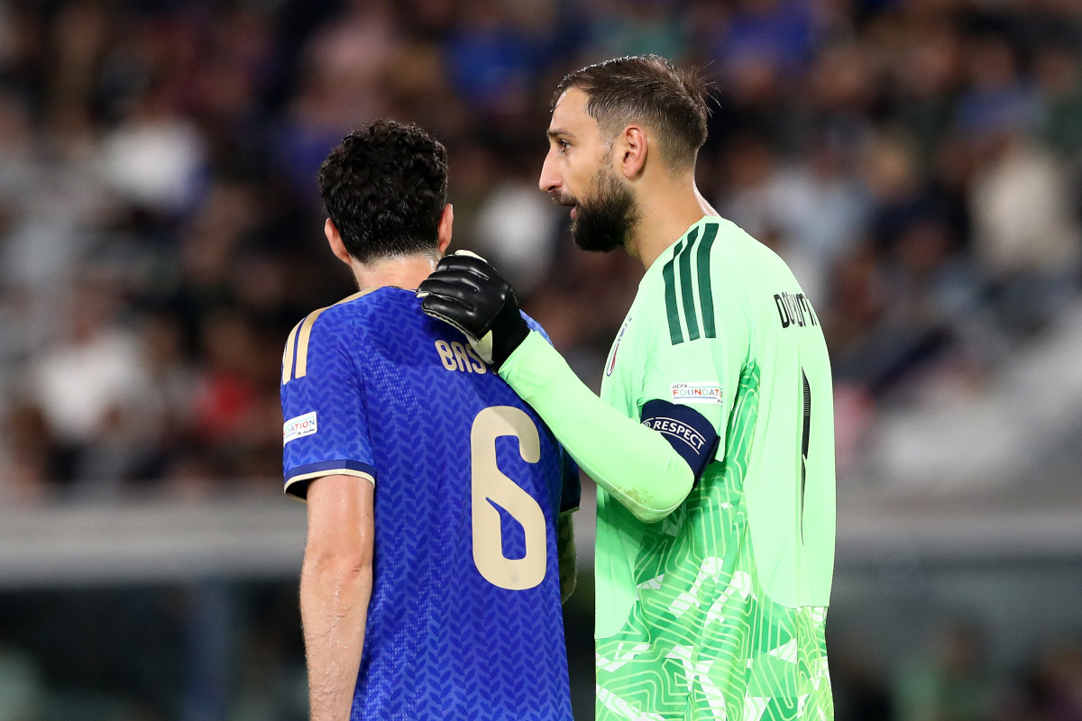 BOLOGNA - OCTOBER 05: Gianluigi Donnarumma and Alessandro Bastoni of Italy during the UEFA Nations League 2026/27 group phase match between Italy and Türkiye at Renato Dall'Ara Stadium on October 05, 2026 in Bologna. (Photo by Marco Luzzani/Getty Images)