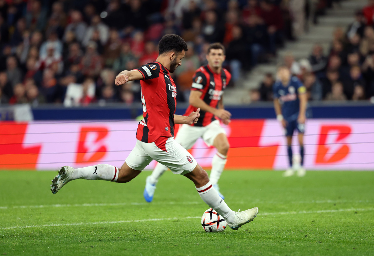 SALZBURG, AUSTRIA - OCTOBER 15: Goncalo Ramos of AC Milan scores his team’s fourth goal during the UEFA Europa League 2026/27 League Phase MD2 match between FC Salzburg and AC Milan at Stadion Salzburg on October 15, 2026 in Salzburg, Austria. (Photo by Jasmin Walter/Getty Images)
