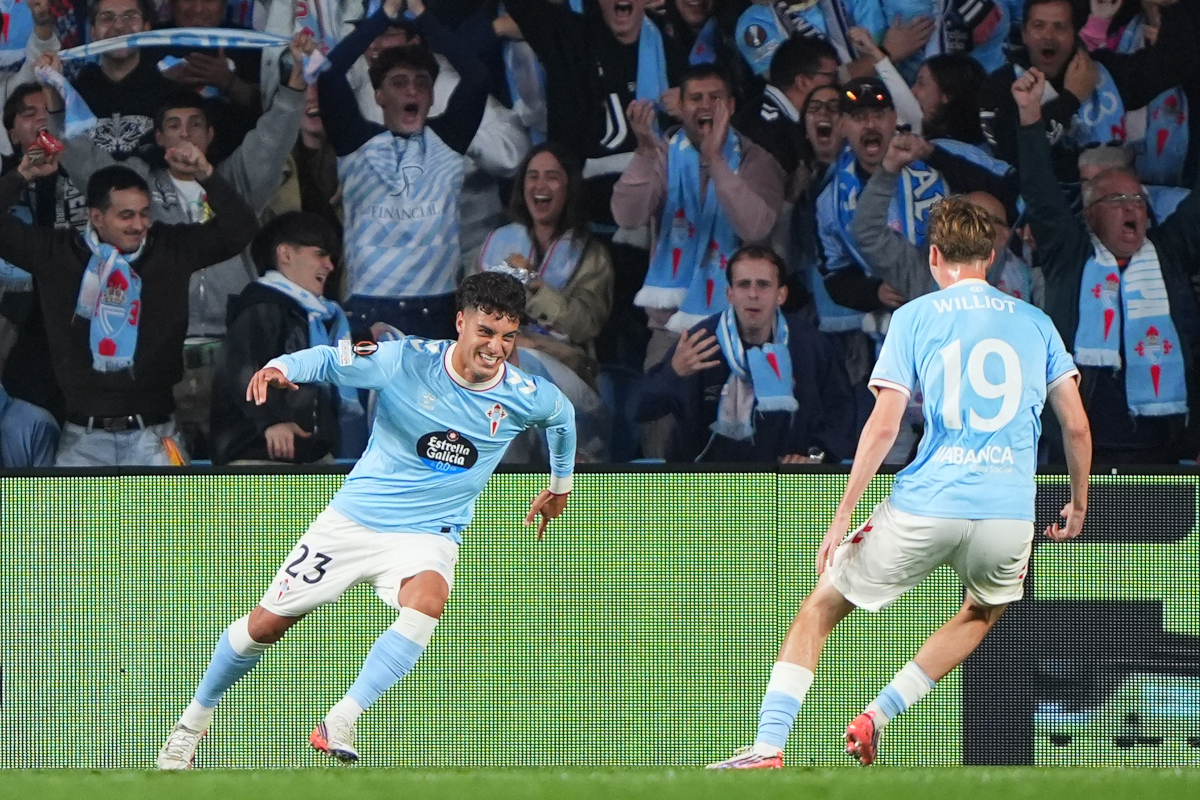 VIGO, SPAIN - OCTOBER 15: Hugo Alvarez of RC Celta de Vigo celebrates scoring his team’s first goal during the UEFA Europa League 2026/27 League Phase MD2 match between Real Club Celta and Juventus at Estadio Balaidos on October 15, 2026 in Vigo, Spain. (Photo by Jose Manuel Alvarez Rey/Getty Images)