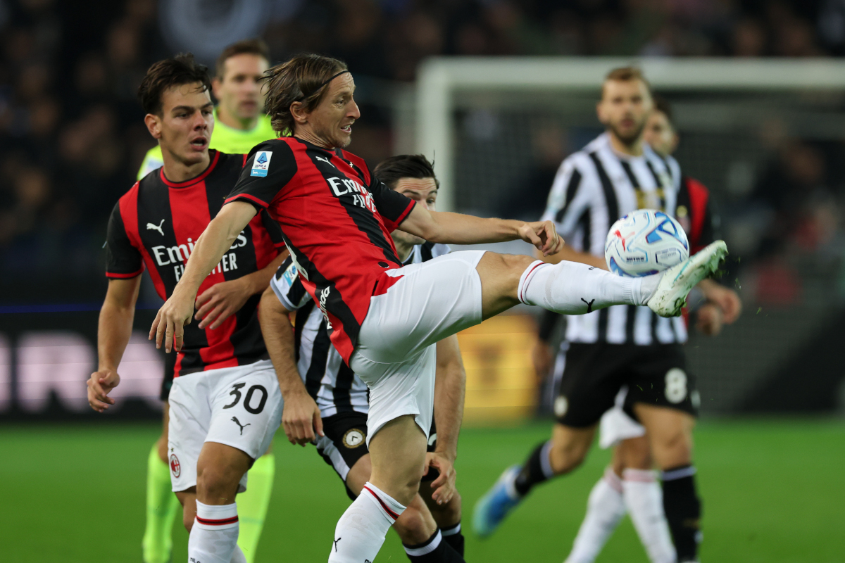 UDINE, ITALY - OCTOBER 25: Luka Modric of Milan in action during the Serie A match between Udinese Calcio and AC Milan at Stadio Friuli on October 25, 2026 in Udine, Italy. (Photo by Timothy Rogers/Getty Images)