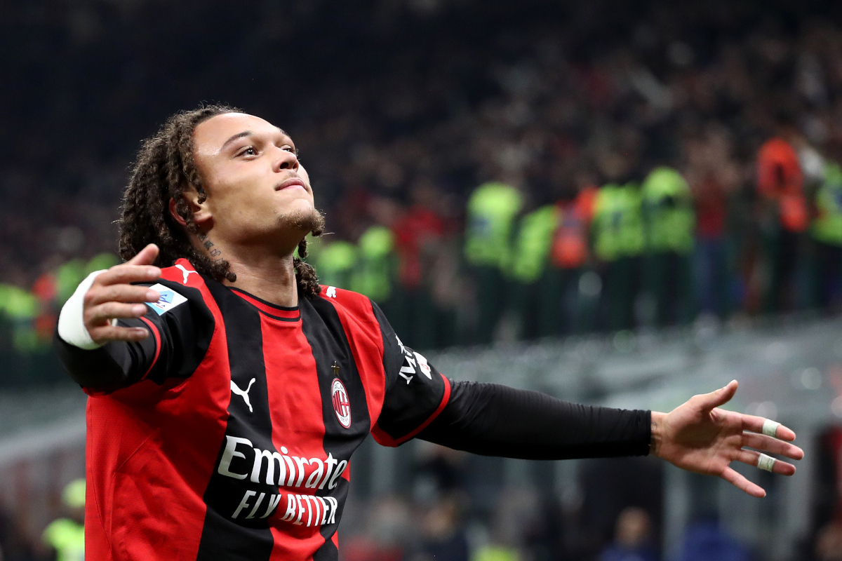 ITALY - OCTOBER 31: Diego Moreira of AC Milan celebrates scoring his team’s third goal during the Serie A match between AC Milan and FC Internazionale at Stadio Giuseppe Meazza on October 31, 2026 in Italy. (Photo by Marco Luzzani/Getty Images)