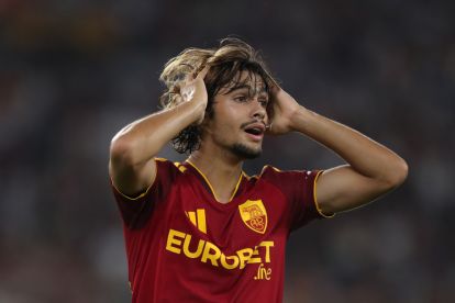 ROME, ITALY - AUGUST 24: Rodrigo Mora Carvlho of AS Roma reacts during the Serie A match between AS Roma and ACF Fiorentina at Stadio Olimpico on August 24, 2026 in Rome, Italy. (Photo by Paolo Bruno/Getty Images)