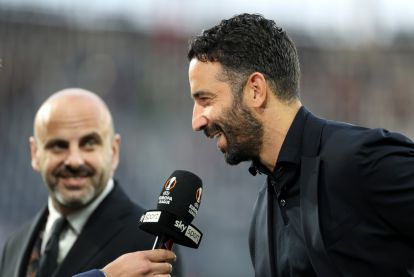 SALZBURG, AUSTRIA - OCTOBER 15: Ruben Amorim, Head Coach of AC Milan, is interviewed before the UEFA Europa League 2026/27 League Phase MD2 match between FC Salzburg and AC Milan at Stadion Salzburg on October 15, 2026 in Salzburg, Austria. (Photo by Jasmin Walter/Getty Images)