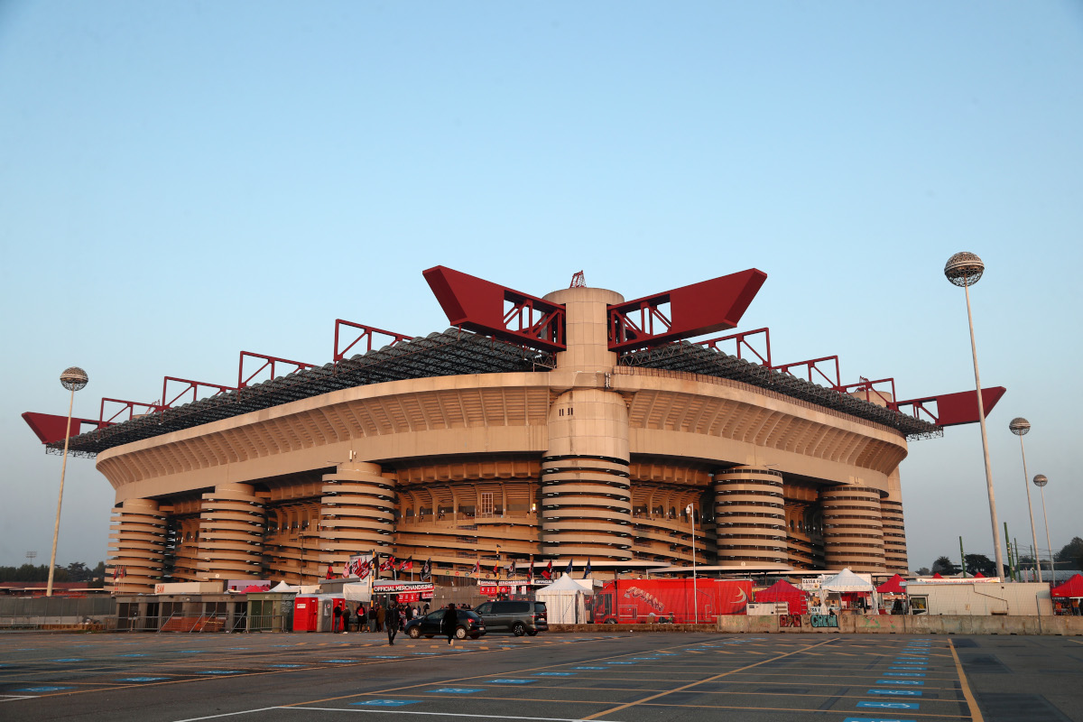 ITALY - OCTOBER 31: General view outside the stadium before the Serie A match between AC Milan and FC Internazionale at Stadio Giuseppe Meazza on October 31, 2026 in Italy. (Photo by Marco Luzzani/Getty Images)