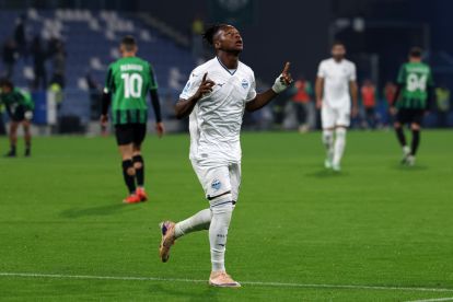 REGGIO NELL'EMILIA, ITALY - OCTOBER 27: Tijjani Noslin of S.S. Lazio celebrates scoring his team’s fifth goal during the Serie A match between US Sassuolo and SS Lazio at Mapei Stadium - Citta' del Tricolore on October 27, 2026 in Reggio nell'Emilia, Italy. (Photo by Emmanuele Ciancaglini/Getty Images)