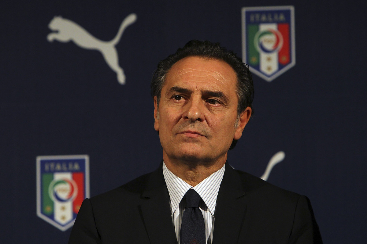 MILAN, ITALY - MARCH 03: Italy coach Cesare Prandelli speaks to the media during an unveiling of the new Italy team kit at Malpensa Airport on March 3, 2014 in Milan, Italy. (Photo by Marco Luzzani/Getty Images)
